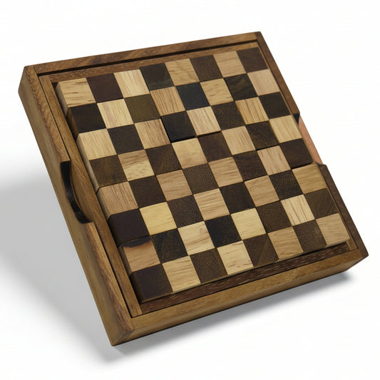 Wooden checkered board on a white background