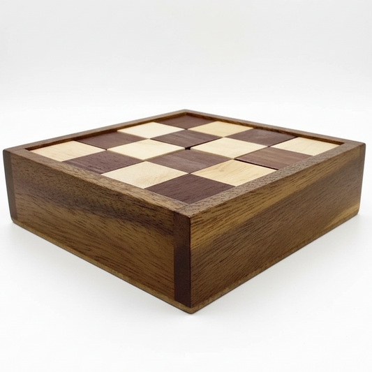 Wooden checkered box on a white background