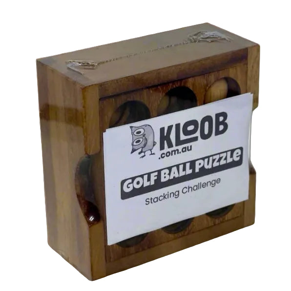 Kloob golf ball puzzle in packaging on a white plain background