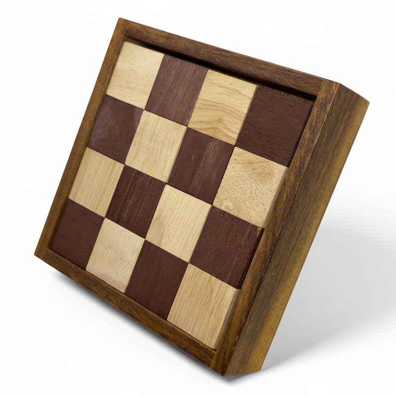 Wooden checkered board on a white background